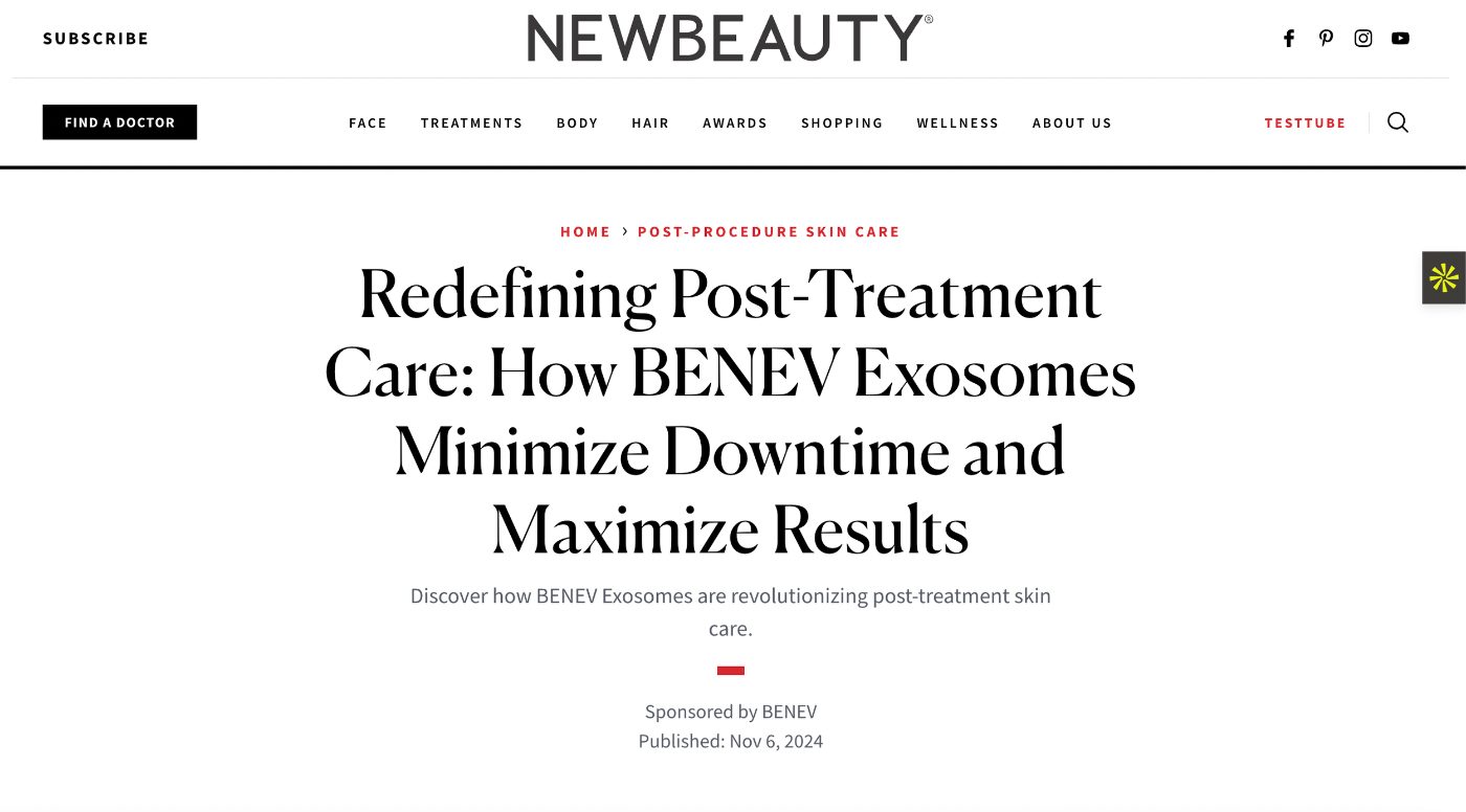 NewBeauty article on BENEV Exosomes