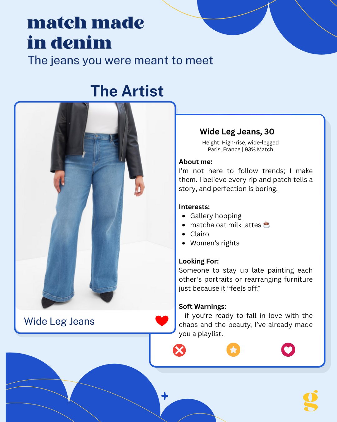 Match Made in Denim card: The Artist